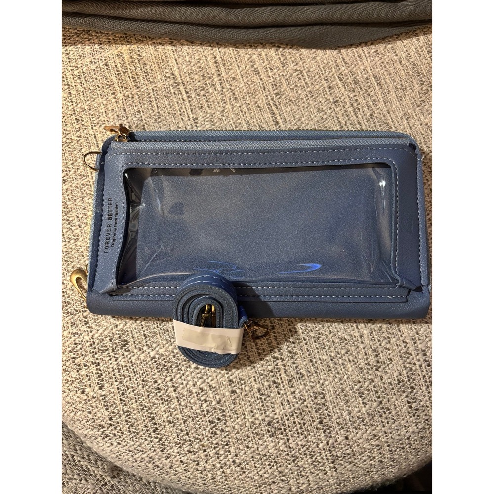 Forever Better Blue Crossbody Phone Wallet Touch Screen Window Bag NEW